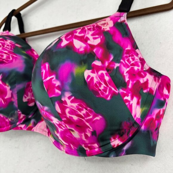 Torrid Perfect T Lightly Lined T-Shirt Bra 46D Pink Green Floral Print Underwire - Picture 2 of 10